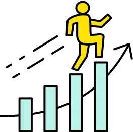 イラスト：棒グラフを人が駆け上っていくイラストです。